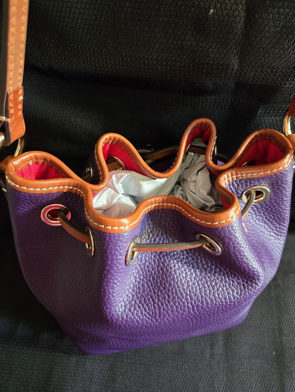 Dooney & Bourke Purple Leather Drawstring Bucket Bag - Picture 7 of 12